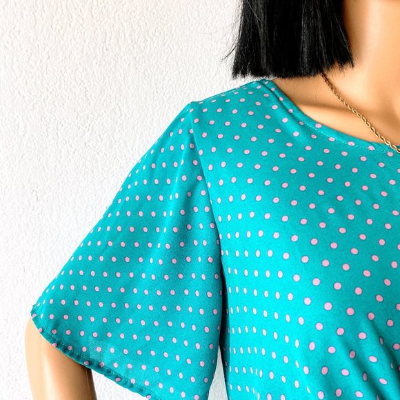 Teal Dress Blue Green Dress Polka Dot Dress Wrap Skirt Dress Pullover Dress | S - Picture 4 of 11